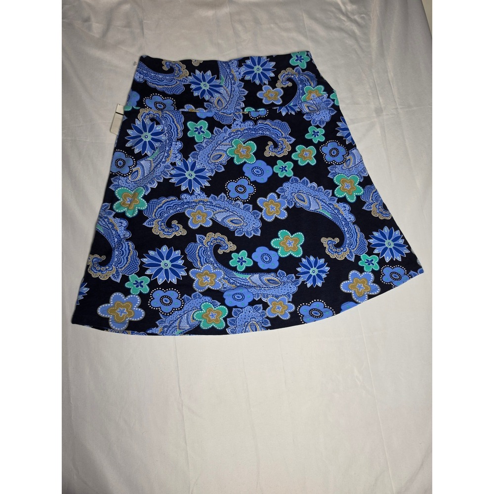 Faded Glory Womens Blue Paisley Floral A-Line Jersey Knit Skirt Size S 4-6